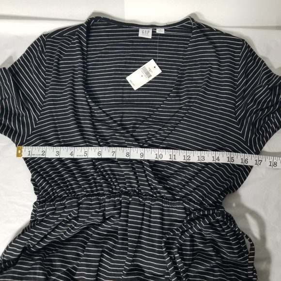 GAP Maternity Womens Sz M Long Sleeve Dress Faux Wrap Black White Striped V-Neck - Picture 8 of 10